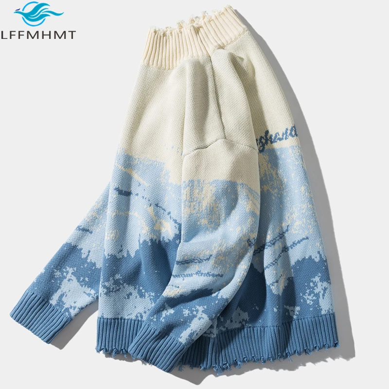 

High Quality Autumn Winter Men Student Warm Pullover Loose Clothing Fashion Casual Street Style Jacquard Knitwear XXL Sweater