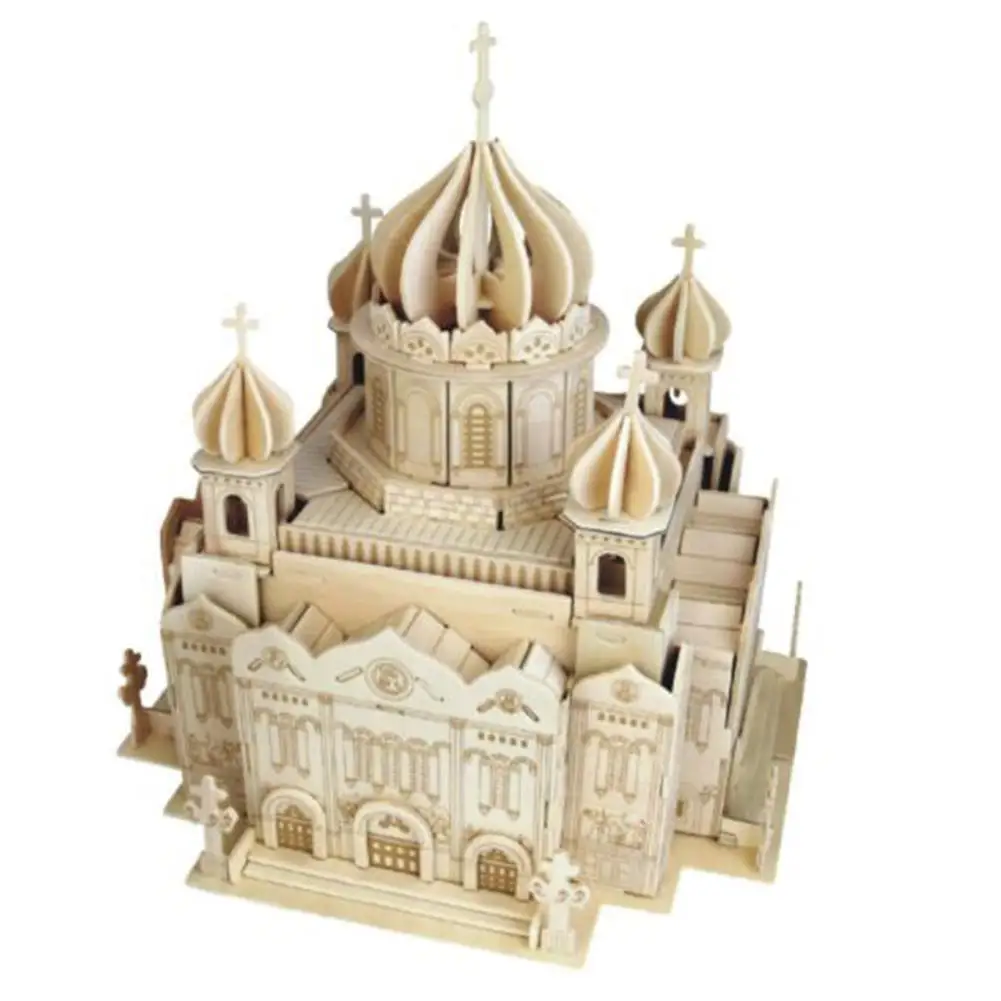 3D деревянная игрушка-головоломка DIY лазерная резка корабль карусель церковная