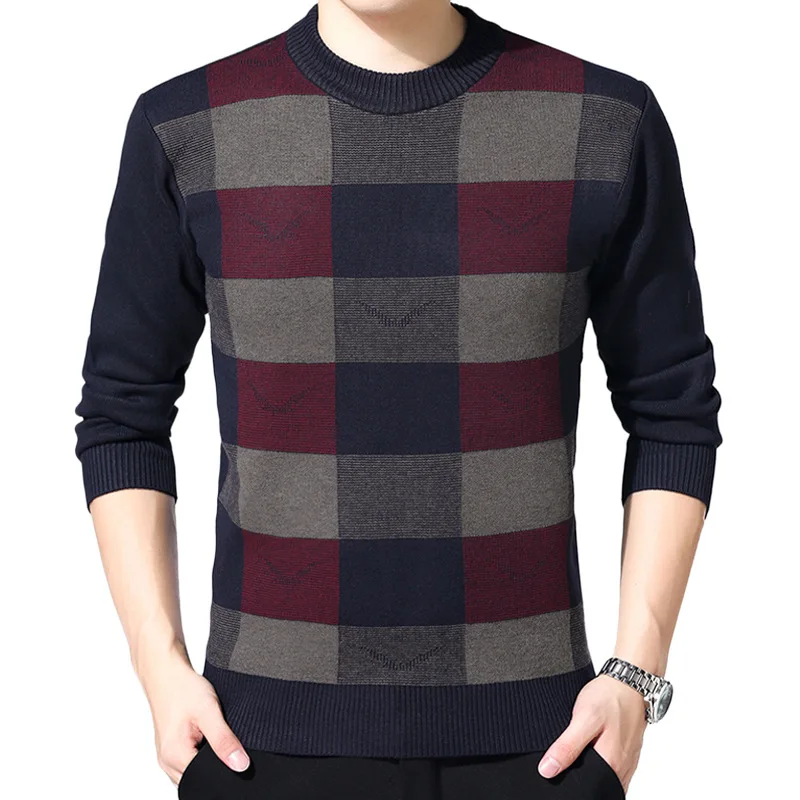 

Casual Fashion 2021 Autumn Winter Men's Sweater Wool Splice Slim Fit Knitwear Man Sweaters Pullovers Men Plaid Cashmere Tops