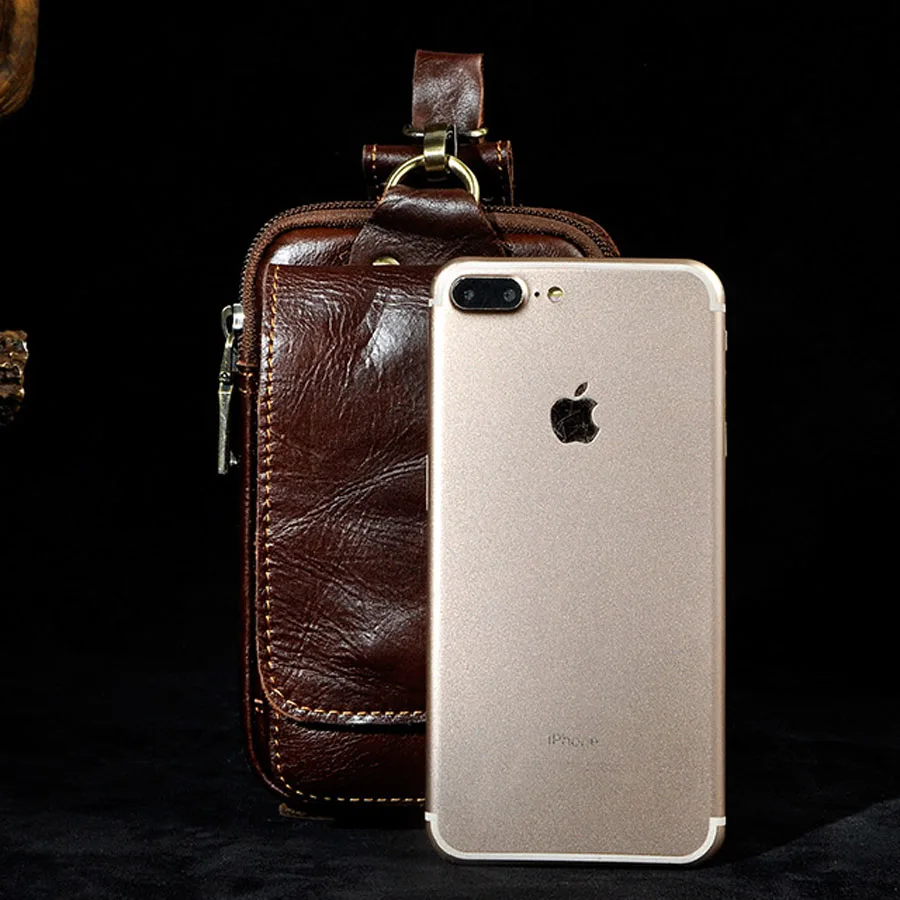 

Men Genuine Leather Fanny Pack Cell Phone Cigarette Key Case Coin Purse Pouch Hip Bum Belt Crazy Horse Cowhide Hook Waist Bag