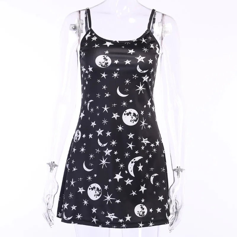 

Summer Sexy Little Black Dress Starry Sky Print 2021 New High Waist Slimming Camisole Dress