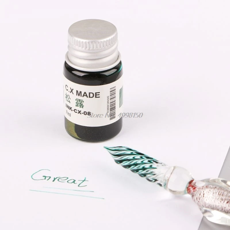 

12pcs Gold Powder Colored Bottled Glass Dip Pen Ink Set Fountain Writing Signature Box Gift 7ML Dropship