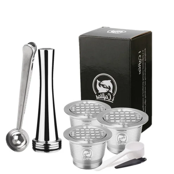 3capsule 1tamper1sp Многоразовые 4 шт обновление квадратное отверстие Nespresso из нержавеющей стали пустые капсулы металлические многоразовые чашки фильтра для кофе многоразовые капельницы - Цвет: 3capsule 1tamper1sp