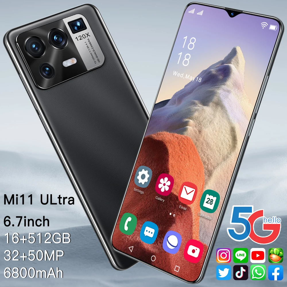 

Mi11 6.7Inch Smartphone 16G+512G Global Version 6800mAh Battery Android Full Display Support Google GPS 2 SIM 4G/5G Call Phone