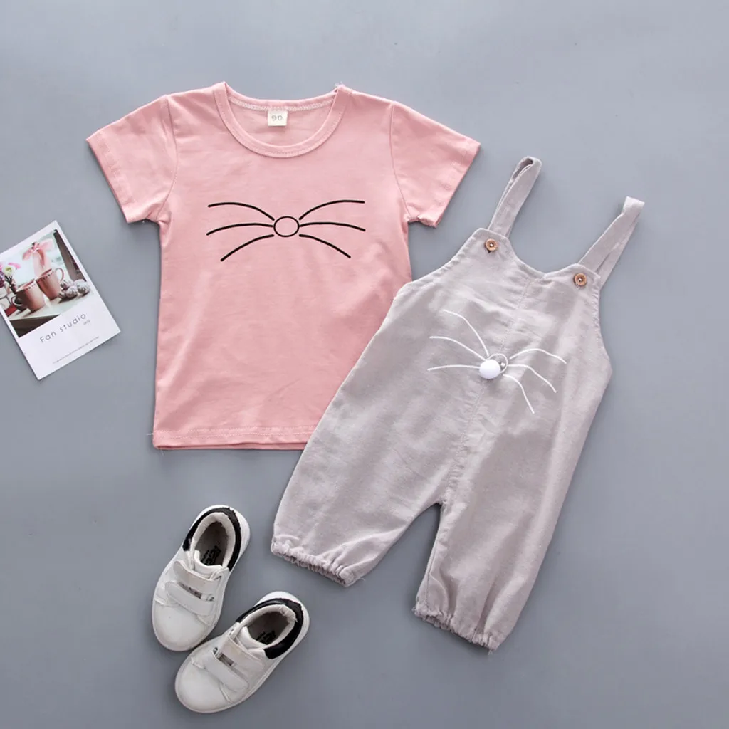 Комплект одежды для новорожденных девочек с изображением кошек летний костюм