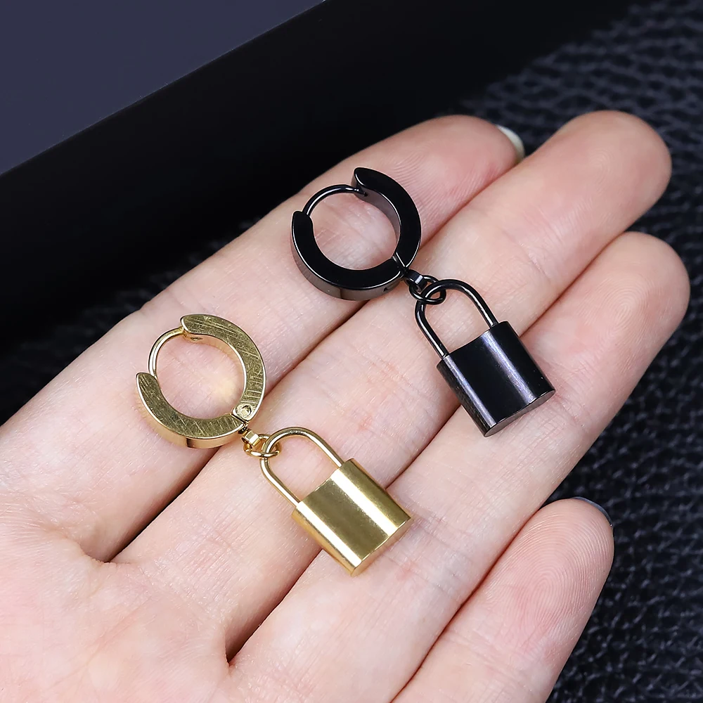 

Men's Fashion Stainless Steel Lock Pendant Earrings Punk Jewelry for Cool Women Girl Friendship Gifts Accessories