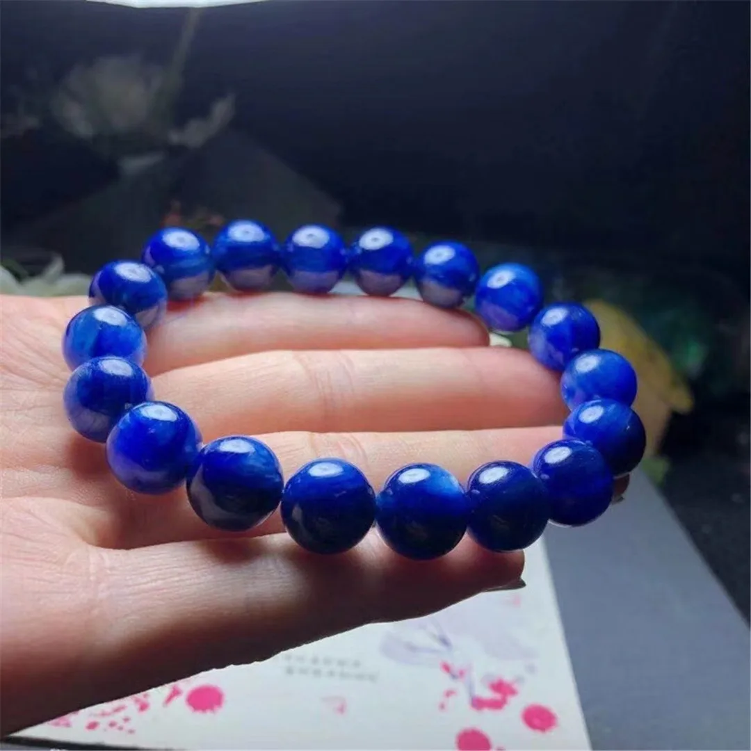 11mm Natural Blue Kyanite Bracelet For Women Lady Men Healing Love Gift Crystal Round Beads Cat Eye Stone Jewelry Strands AAAAA