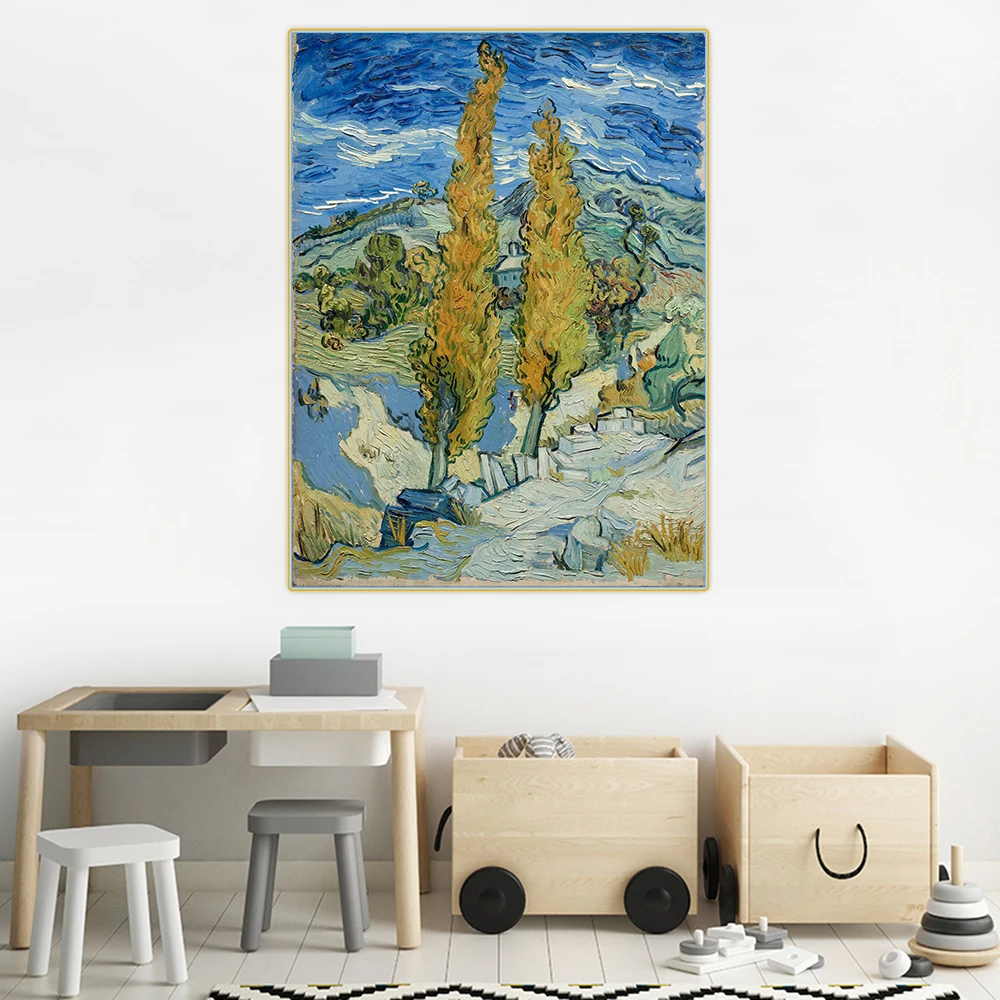 Citon Van Gogh 》 две тополя на дороге через горы Картина холсте масляная живопись