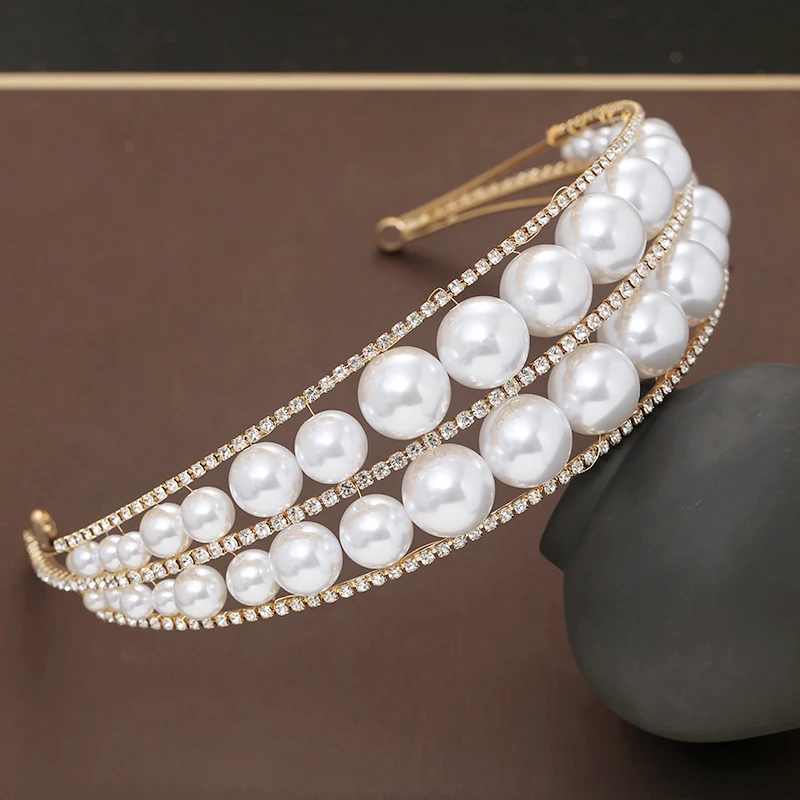 Свадебная повязка на голову золотые аксессуары для волос ручная работа