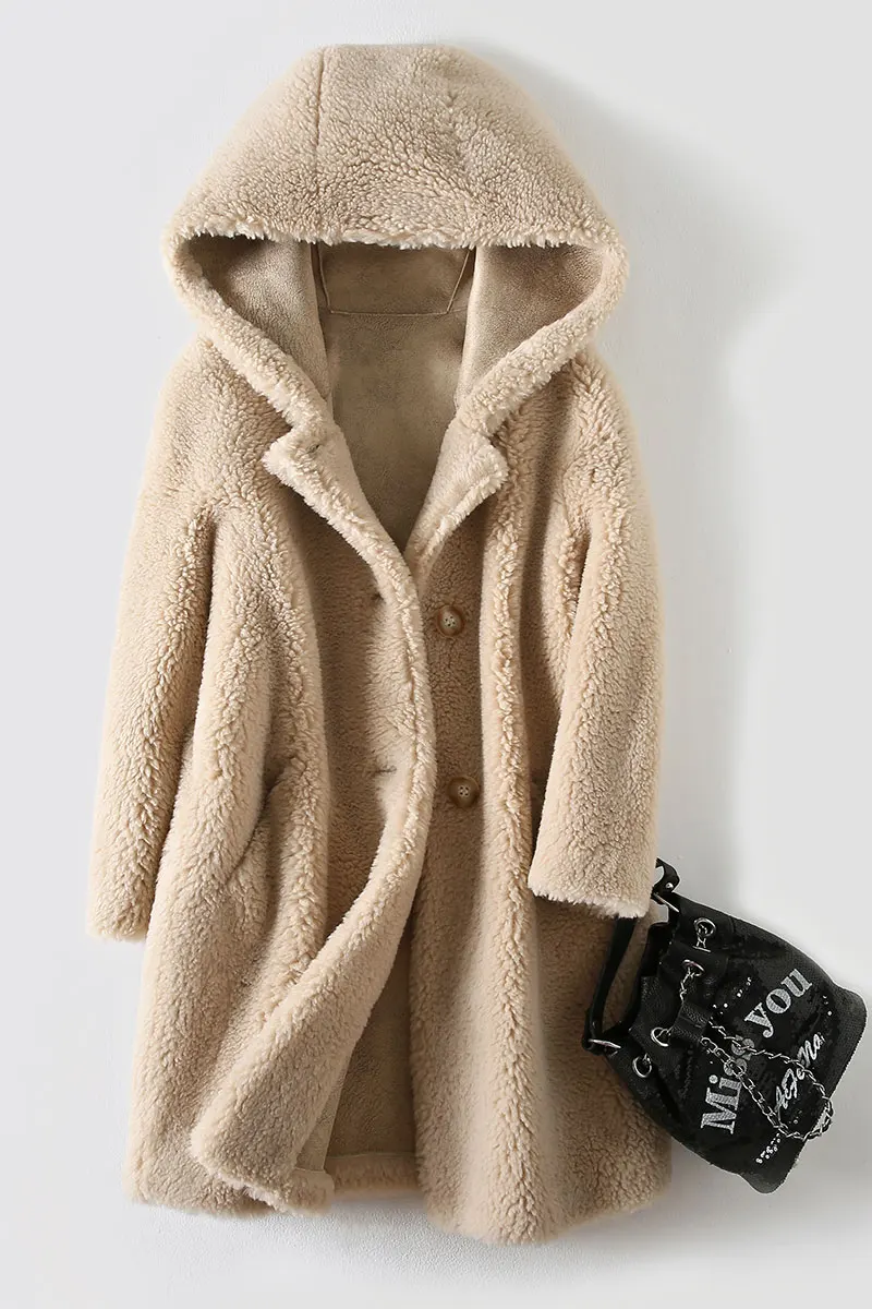 Women 2020 Winter New Real Lamb Fur Coat Female Genuine Granular Sheep Shearing Jacket Ladies Casual Warm Hooded Outerwear M148