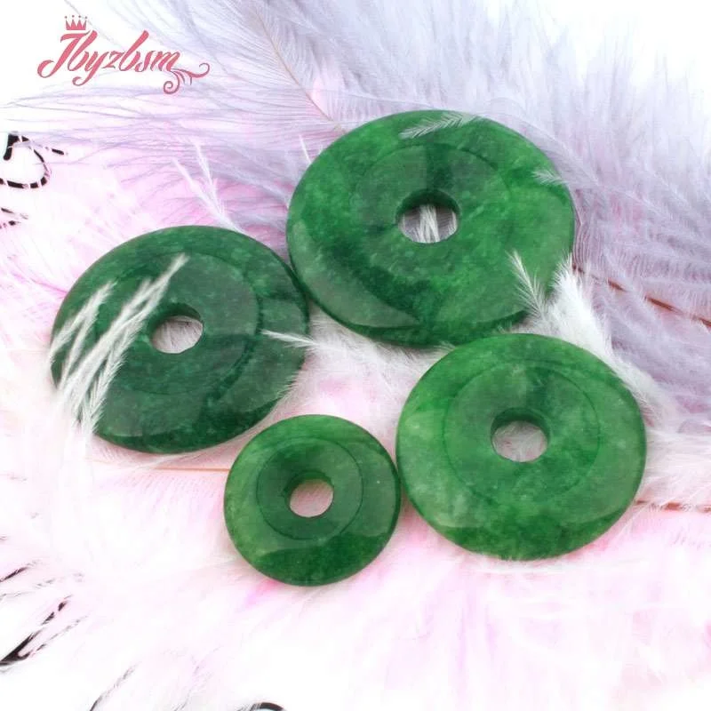 Anillo de rosquilla redondo de 35 40 45mm, colgante de Jades verdes lisos, cuentas de piedra, para DIY, COLLAR COLGANTE, fabricación de joyas, envío gratis, 1 ud.