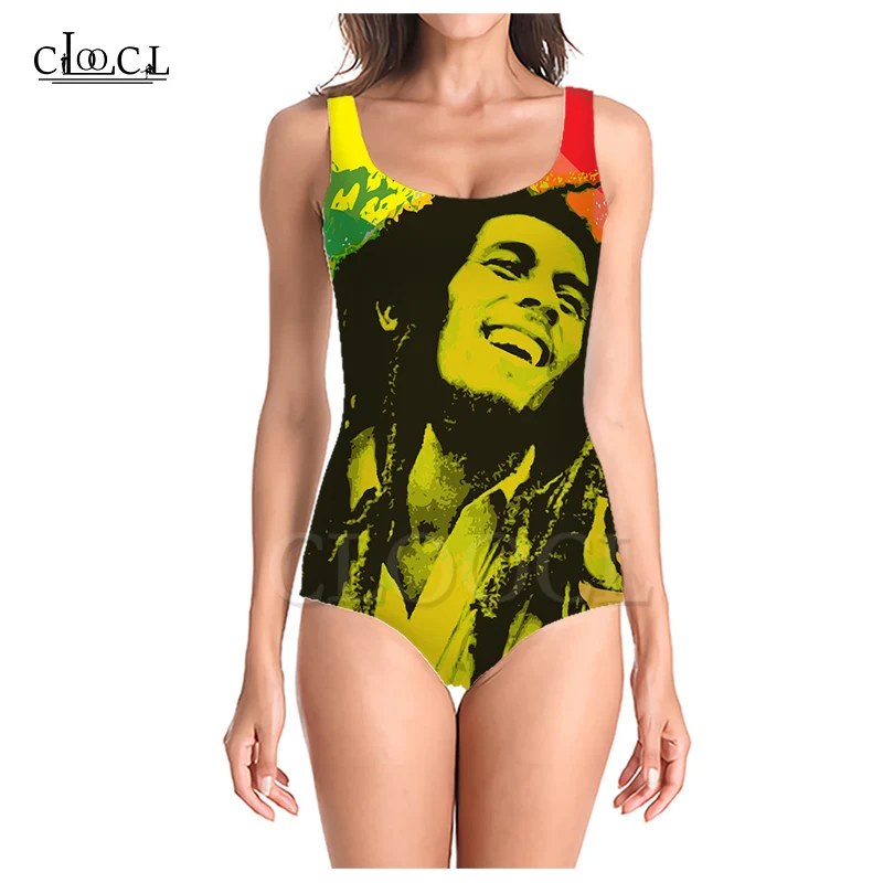 

CLOOCL певица регги создатель Боб Марли 3D печать мода без рукавов сексуальный цельный купальник летние женские пляжные купальники