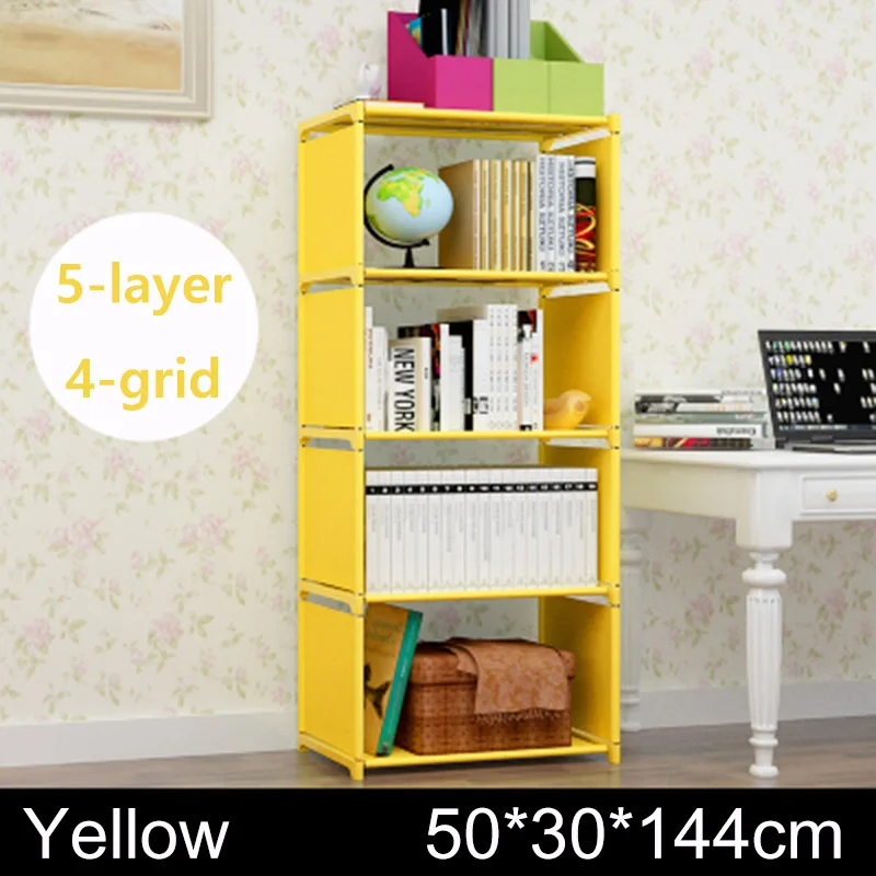 yellow 4 grids Многослойная книжная полка, нетканый книжный шкаф, органайзер, полка для хранения, простой напольный стеллаж, домашний декор, мебель для гостиной - Цвет: yellow 4 grids