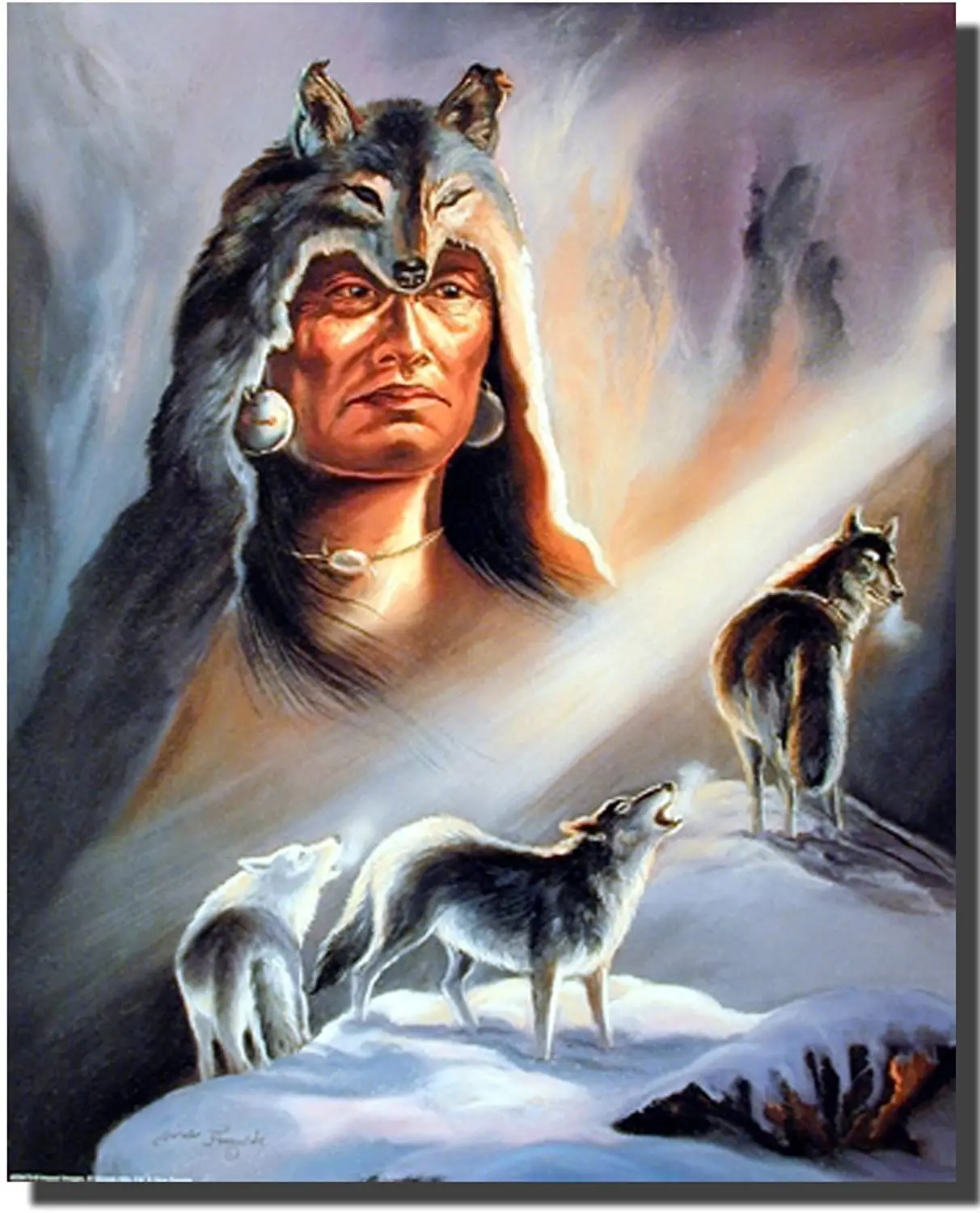 Купи Indian Chief & Wolves Wall Decor Picture Art Print Poster за 765 рублей в магазине AliExpress
