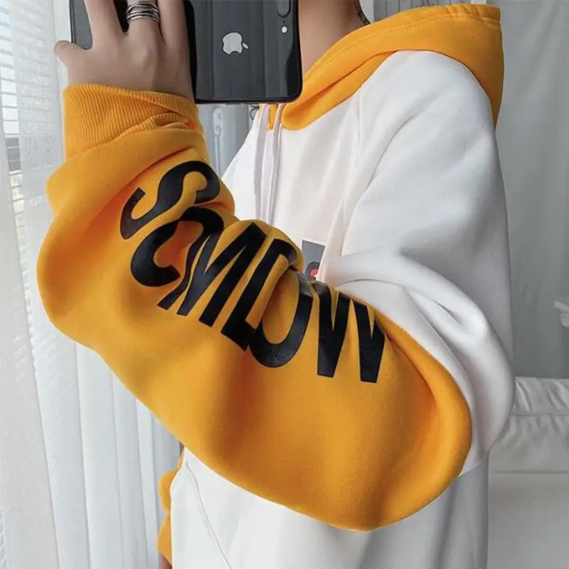 

Men with Hat Hoodies Sweatshirts Plus Size 3XL Patchwork Letter Print Trendy Males Leisure Chic Loose All-match Korean Style New