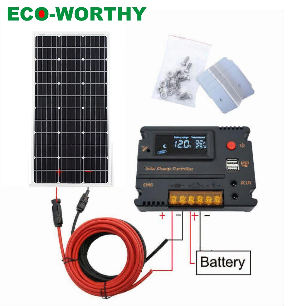 ECOWORTHY 100 Вт моно солнечная панель 12 в 18 монокристаллический с 20A Солнечный