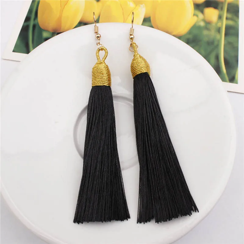 BTWGL модные богемные длинные серьги с кисточками из сплава белые красные шелковые