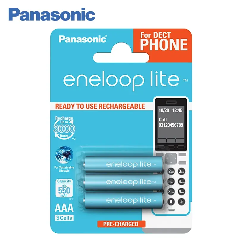 Аккумулятор PANASONIC DECT R03 eneloop lite BK 4LCCE/3DE 550 мАч AAA 3шт.|rechargeable battery|aaa rechargeable batteryrechargeable