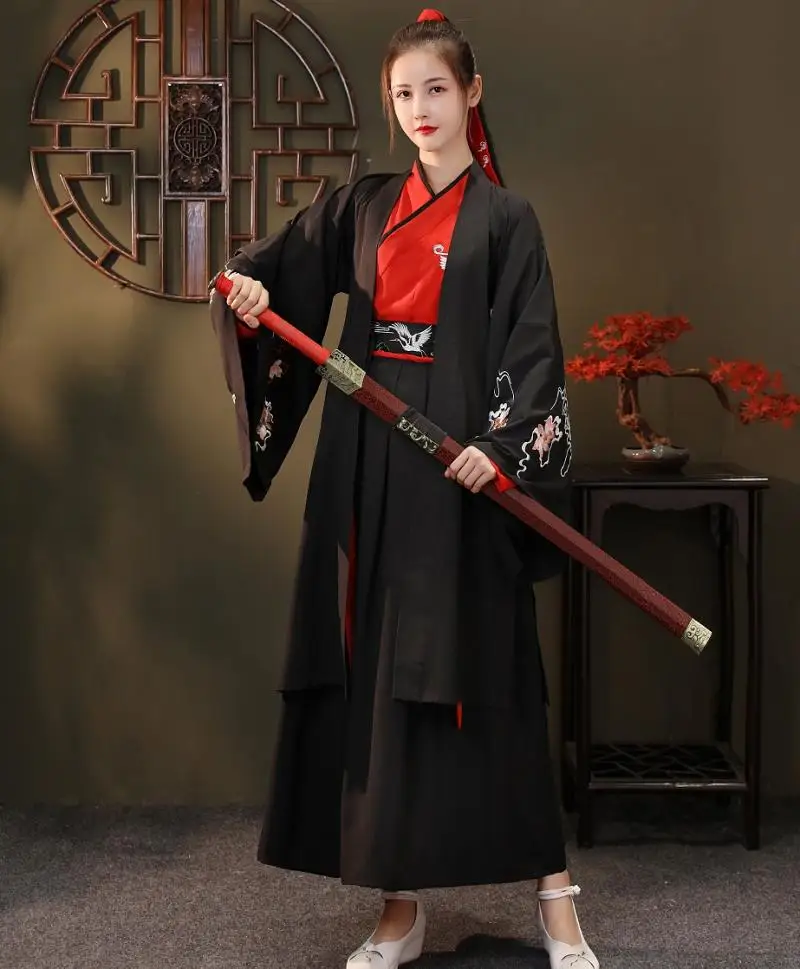 

Hanfu Men and Women Big Sleeve Shirt Suit Swordsman Style Swordsman Black Autumn Winter Ancient Costume Wei Jin Chinese Style