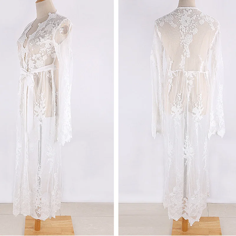 

FORERUN Summer Lace Cover Up Women White Beach Dress Long Crochet Bikini Cover-ups Transparent Saida De Praia Beachwear Plage