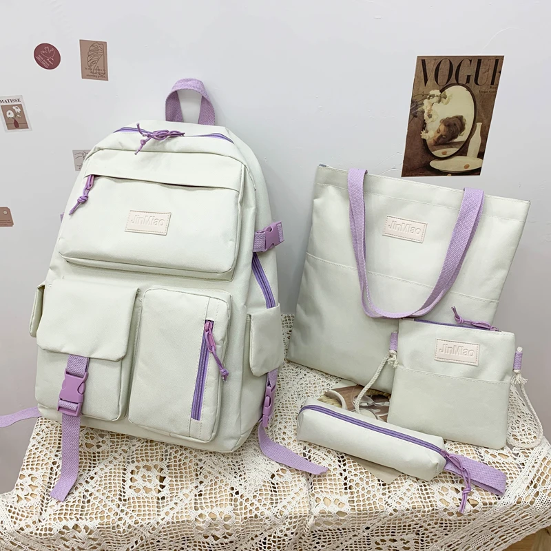 Комплект из 4 предметов, школьный рюкзак, простые сумки для девочек-подростков, 2021, Холщовый дорожный рюкзак для женщин, школьные сумки для п...