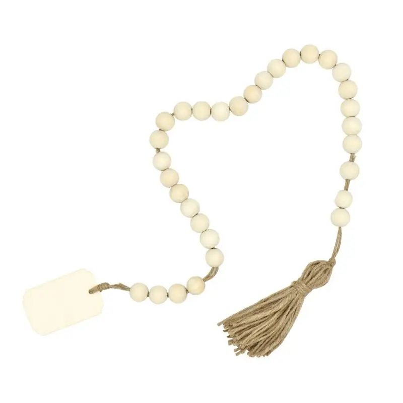

Wood Bead Garland With Tassels And DIY Tag Farmhouse Home Beads Neutral Farmhouse Vintage Home Country Decor