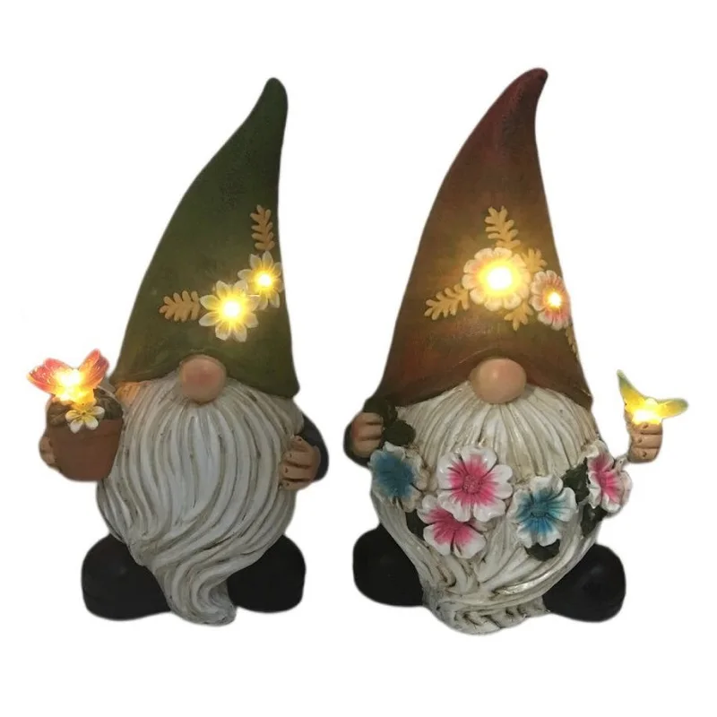 

Полирезиновые уличные садовые украшения с солнесветильник Кой из смолы, статуи гном, набор из 2 шт.