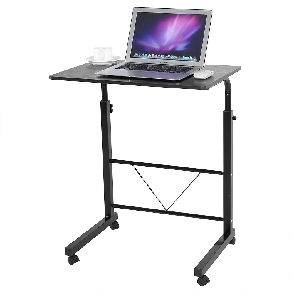 

100% Brand New Height Adjustable Laptop Computer Table Standing Desk Movable Sofa Bedside Cart Tray Black Movable Wheel Design