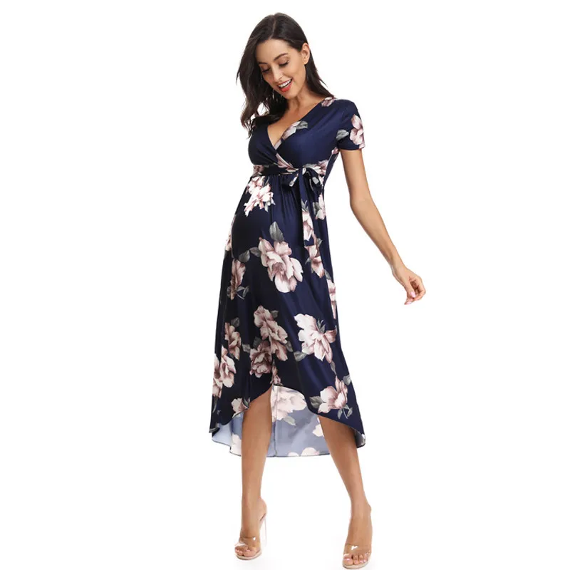 Платье макси для беременных с коротким рукавом и принтом в богемном стиле|Платья|