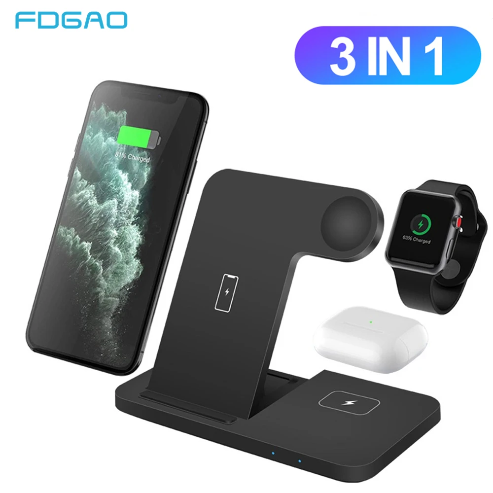 Складная зарядная станция FDGAO 3 в 1 для Apple Watch Airpods Pro Qi быстрая Беспроводная iPhone 12 11