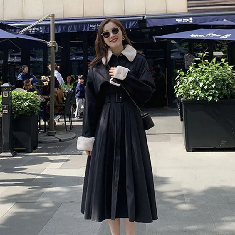 Autumn Winter Jacket Female 2021 Fashion Plush Stitching Windbreaker Quilted Jacket Women Elegant Long Slim Cotton Coat Ветровка