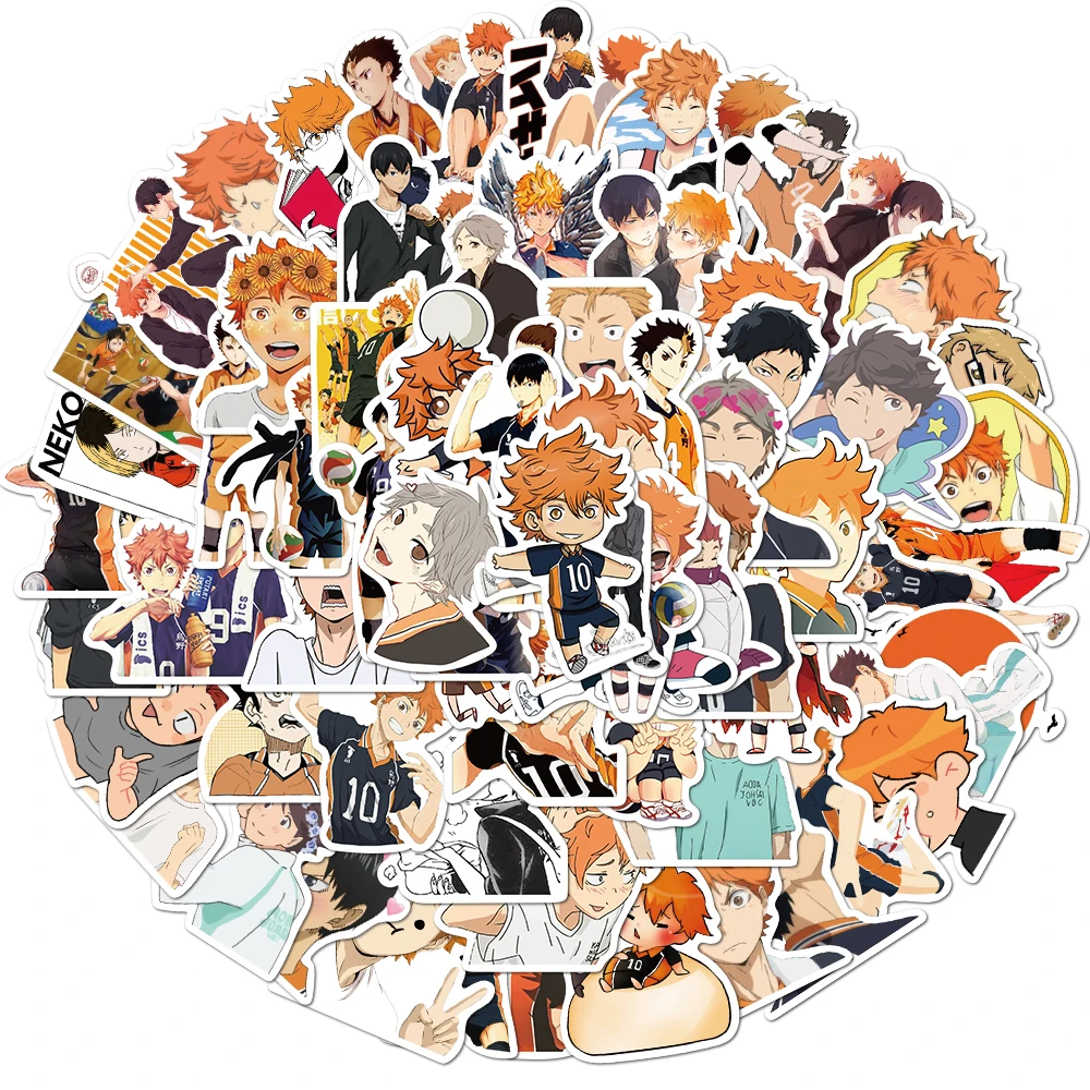 Pegatinas de dibujos animados de Jap&oacute;n para ordenador port&aacute;til, pegatinas impermeables de Haikyuu para bicicleta, guitarra, decoraci&oacute;n de patineta, 10/50/102 Uds.-1
