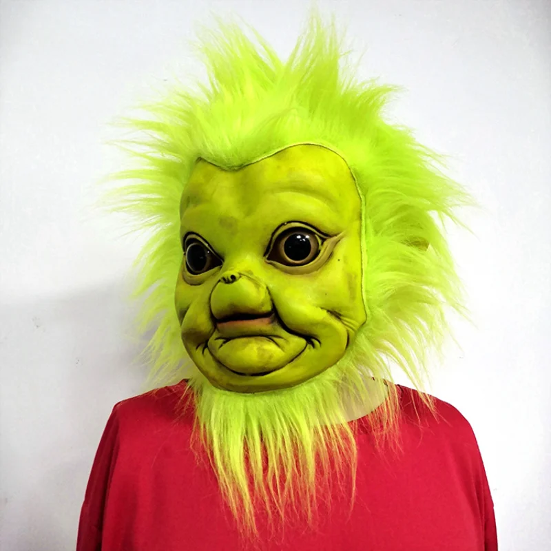 

Зеленая меховая маска монстра, латексная маска, головной убор, Женский костюм для косплея, реквизит, Забавный костюм