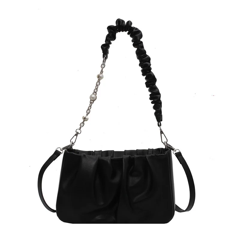 

New Women's Bags Spring/summer 2021 Fashion Pearl Portable Beaded Decoration Trendy One-shoulder Fold Small Square Bag