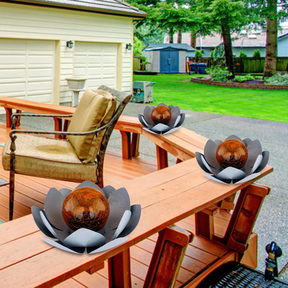 

LED Solar Light Cracked Glass Ball Lotus Flower Light Outdoor Waterproof Garden Lawn Lamps Yard Art for Home Courtyard Decoratio