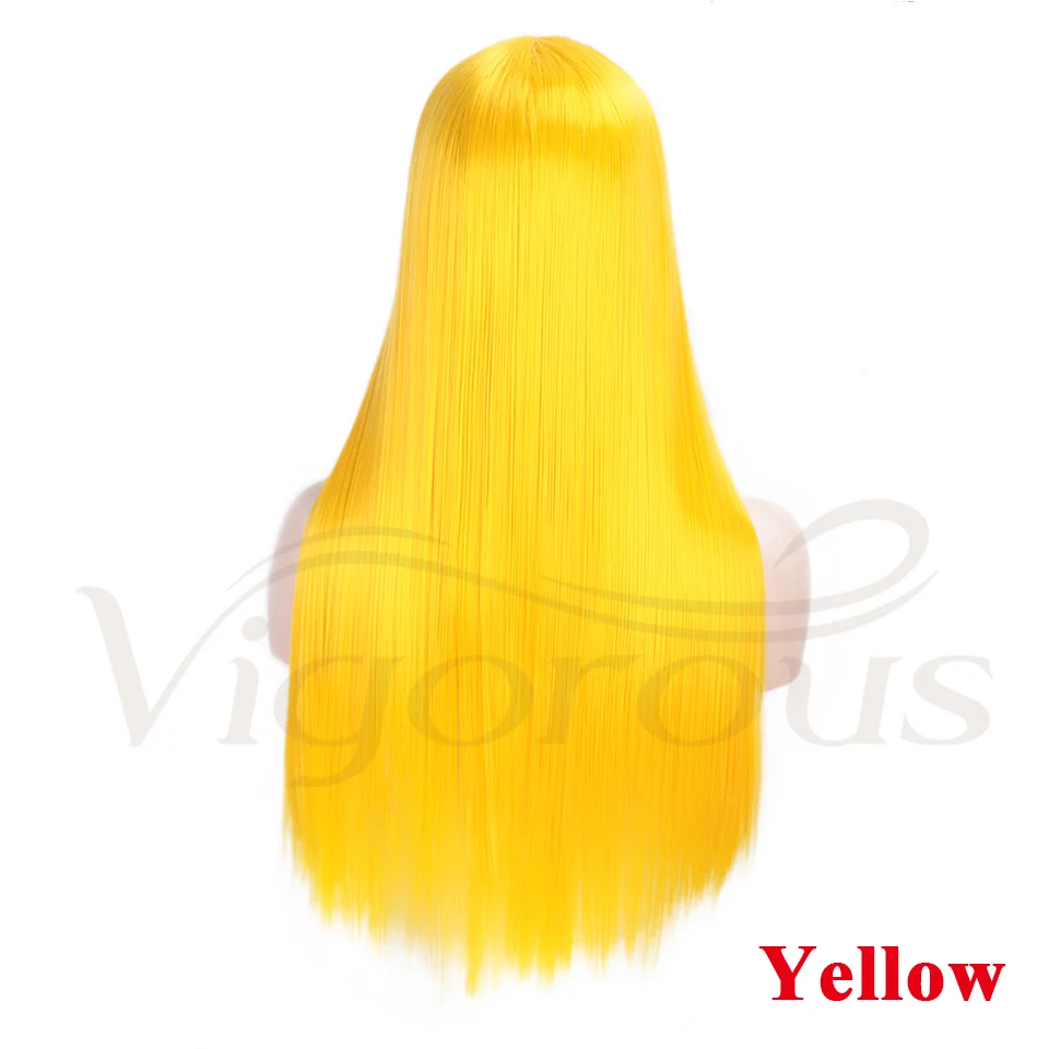 yellow Энергичный длинный шелковый прямой блондин парик Синтетический кружевной передний парик для женщин натуральный средний пробор черные розовые волосы - Цвет: yellow