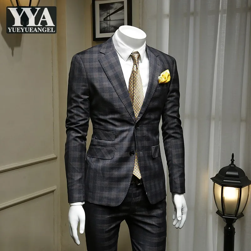 

Классический Клетчатый Блейзер, мужской деловой костюм для офиса, приталенные деловые костюмы для свадьбы, элегантные костюмы для жениха, м...
