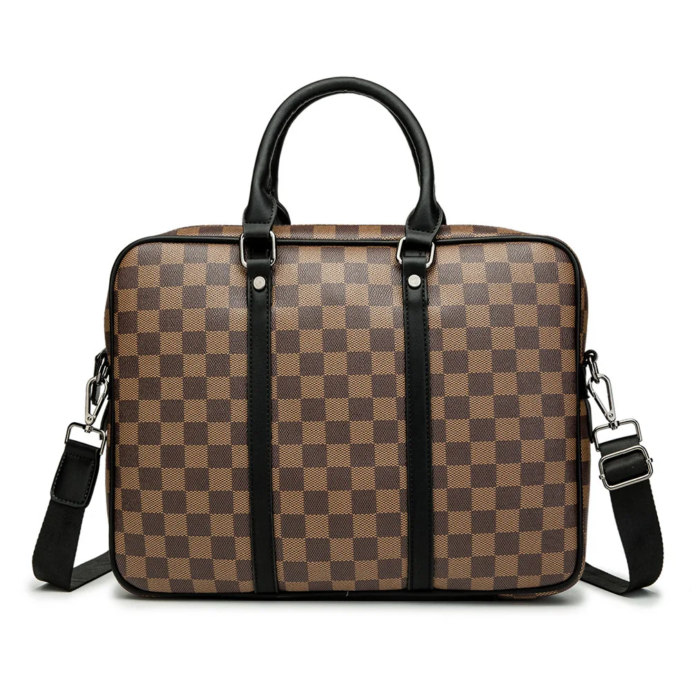 

Men's Handbag 2021 New Fashion Business Black Plaid Bag Men's Bag Shoulder Bag Horizontal Briefcase NS1259