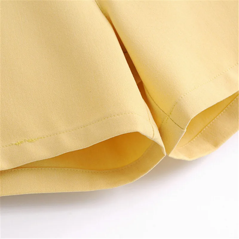

Yellow Office Wear Ladies Shorts Women Chic Pockets Straight Shorts Fashion High Waist Zipper Female Short Pants