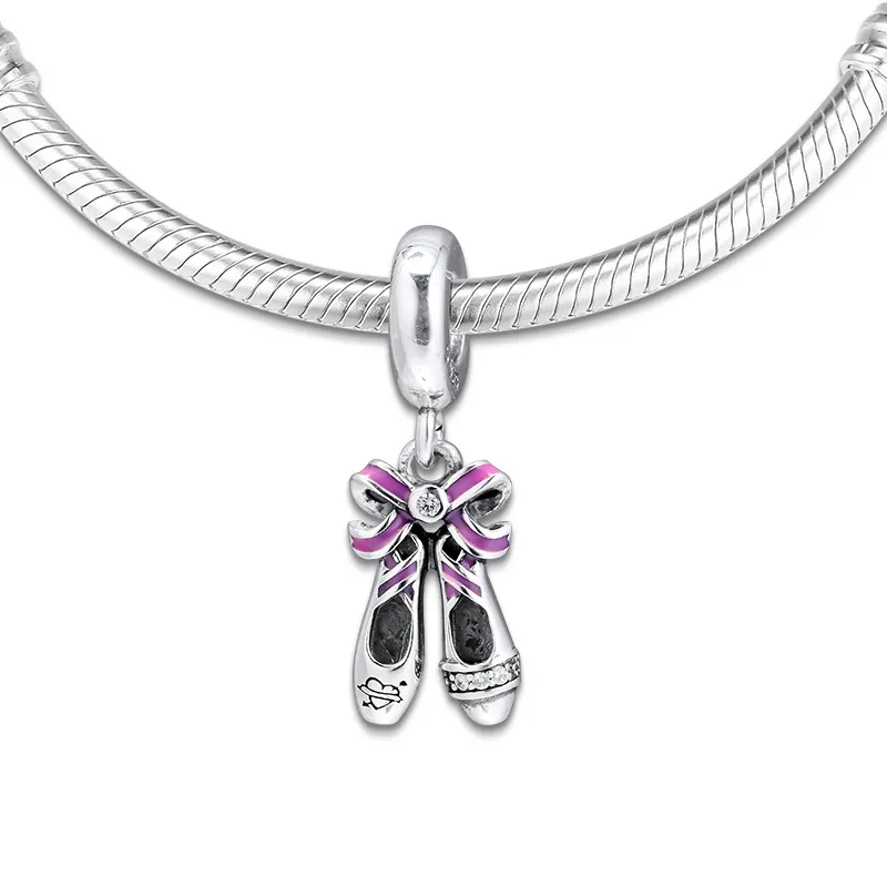 

2019 Autumn Pink Ballerina Shoes Hanging Charms fit beads charm bracelets DIY pendant accessories for women Christmas gift