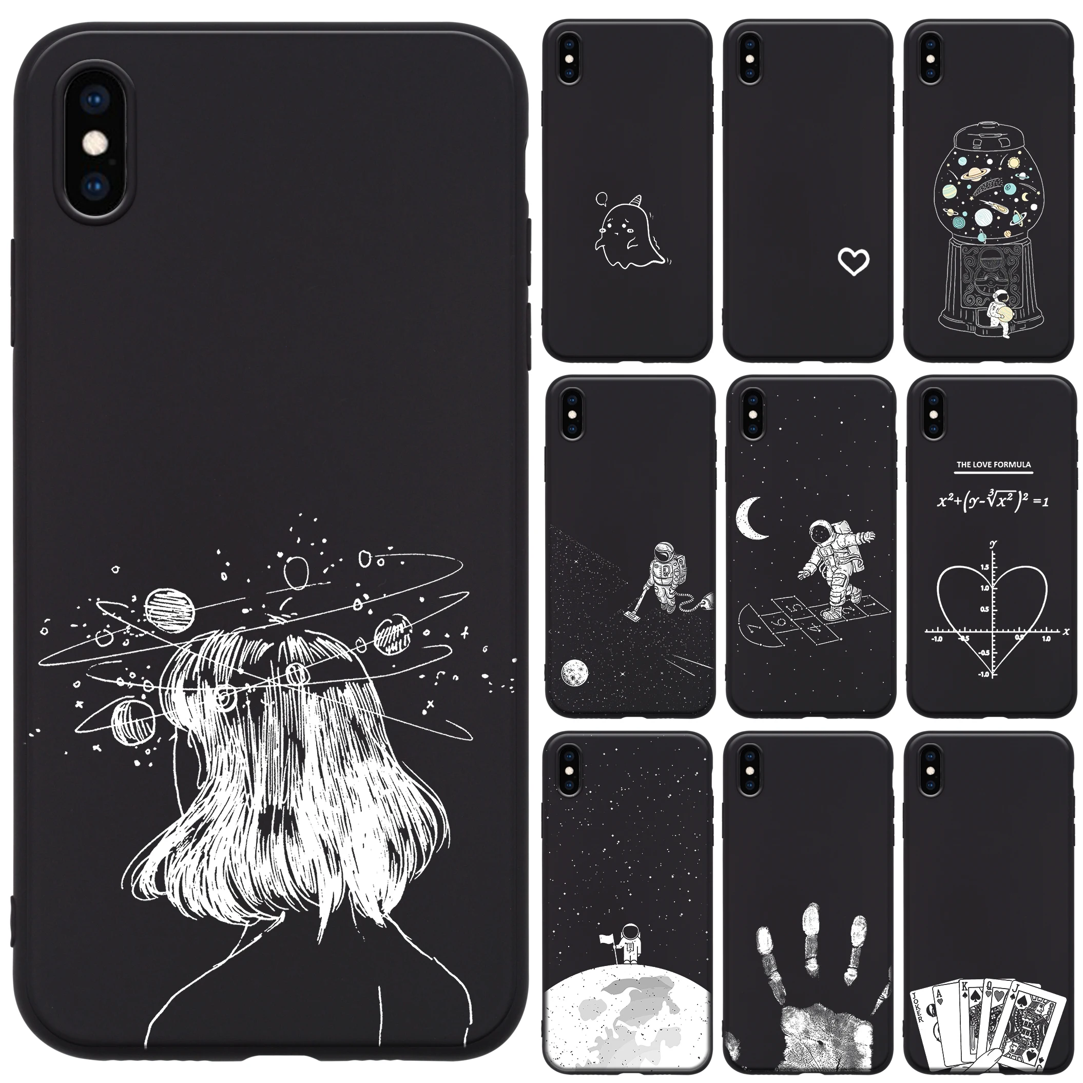 

Case For HUAWEI P40 P20 P30 Pro Lite Mate 20 SpaceMan Univers Planet Handprint Poker Design Chic Black TPU Cover Funda