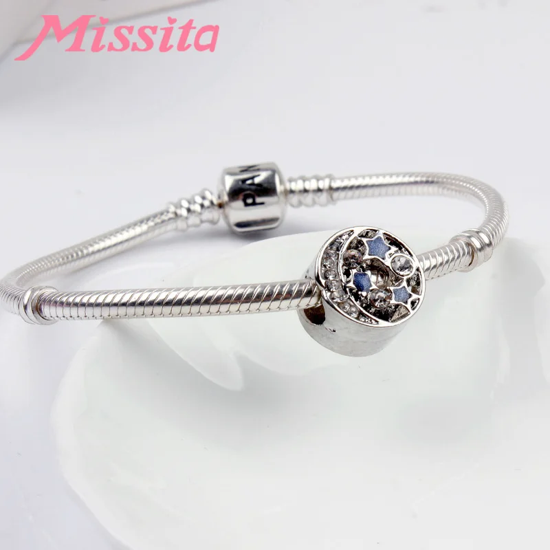 MISSITA 2019 Новая мода с бусинами в виде звезд и Луны fit Pandora браслет Искрящийся CZ DIY