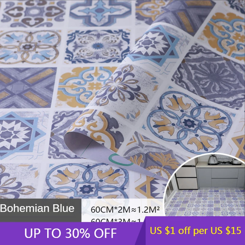 

Floor Stickers Bohemia Style Non Slip DIY Wall Peel and Stick Vinyl Tile Waterproof Wallpapers Bathroom Kitchen Living Room Deco
