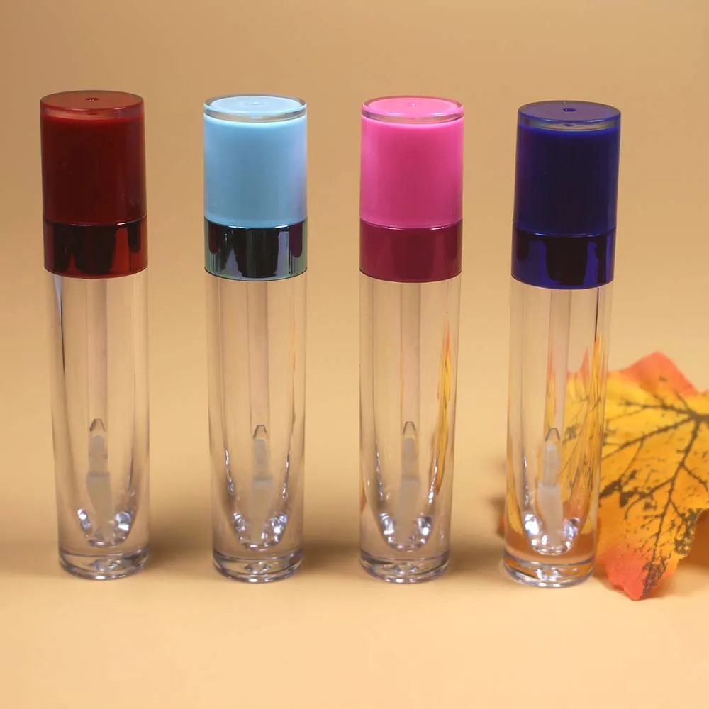 

8ml 20pcs clear lip gloss tube with pink red light blue dark blue cap lip gloss container private logo