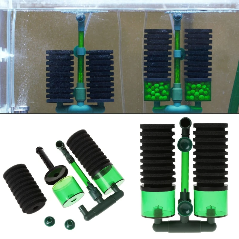 

Aquarium Fish Tank Biochemical Sponge Filter Air Pump Double Head w/ Suction Cup