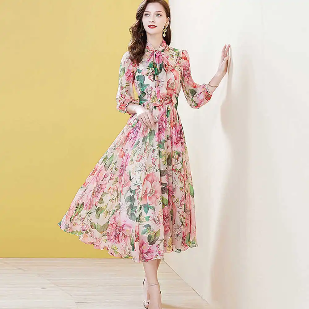 

Модное женское шифоновое платье с цветочным принтом в стиле ретро, облегающее Элегантное Длинное платье в праздничном стиле с крыльями для ...