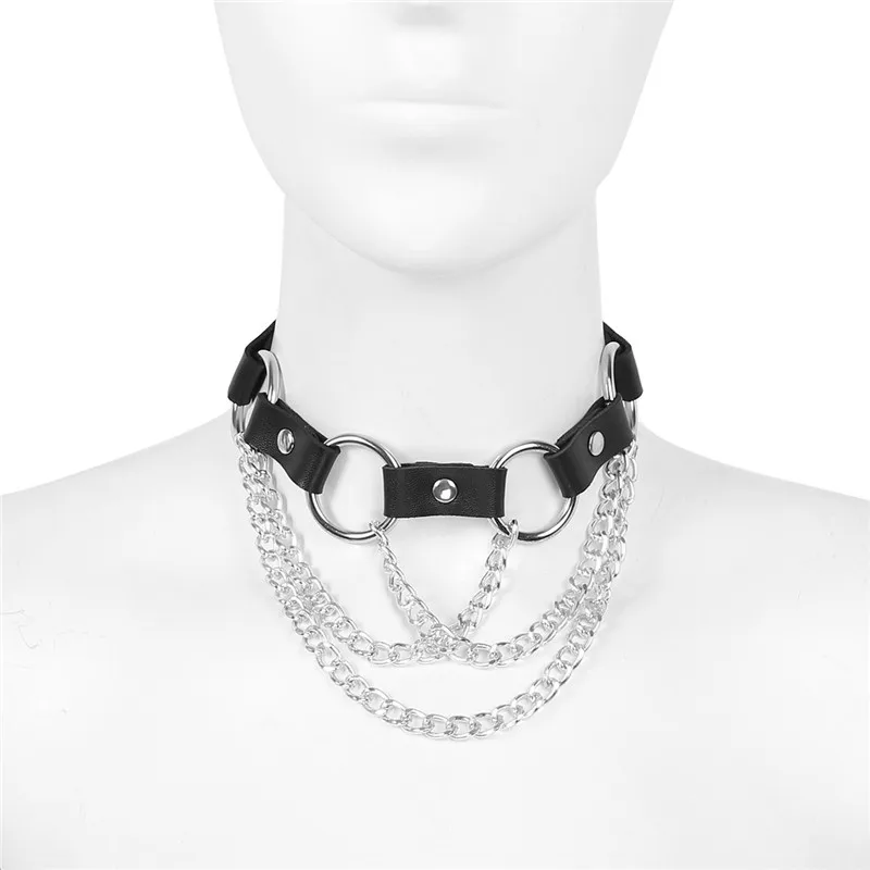 Унисекс, панк, готика, гибкое, из искусственной кожи, регулируемое, сексуальное ожерелье-чокер, металлические цепи, шейный воротник, рок-клуб, вечерние, аксессуары