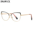 Очки Swanwick женские с защитой от сисветильник, металлические Модные оптические оправы кошачий глаз для очков с прозрачными линзами, цвет черныйзолотой