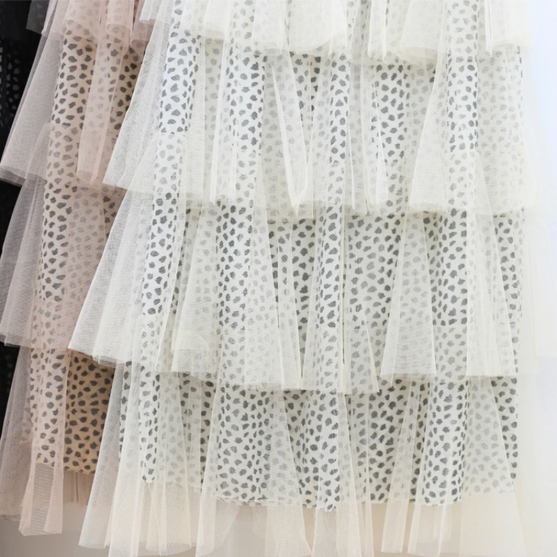 

Summer Polka Dotted Layered Tulle Cake Skirts Multi-layer Leopard Print Cakee Floral Printed Tiered Long Skirts