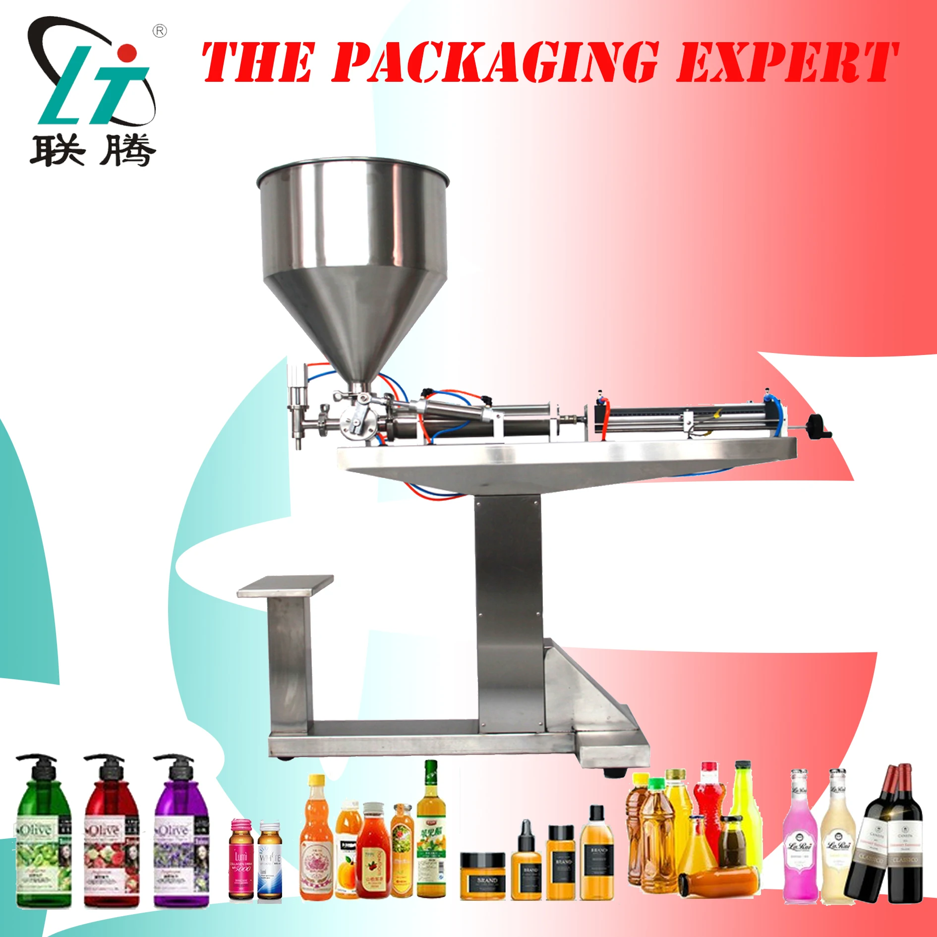 

Paste Filling Machine With Stand Shampoo Lotion Cream Yoghourt Honey Juice Sauce Gel Filler Pneumatic Piston Filler With Table